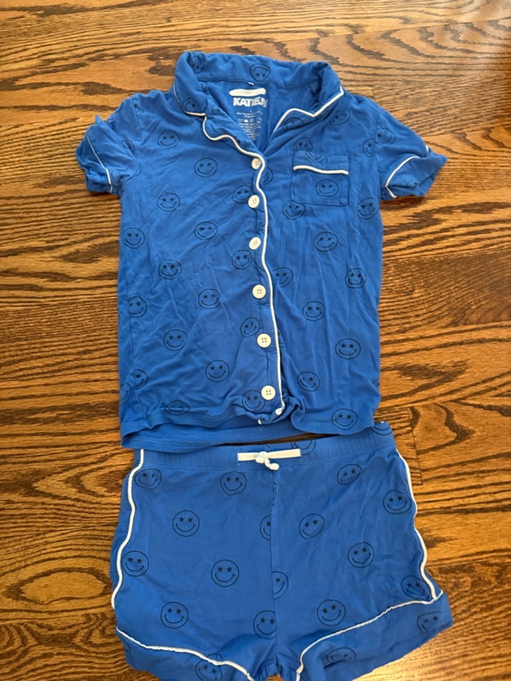 Katie J NYC Blue Smiley Face Short Pajama Set